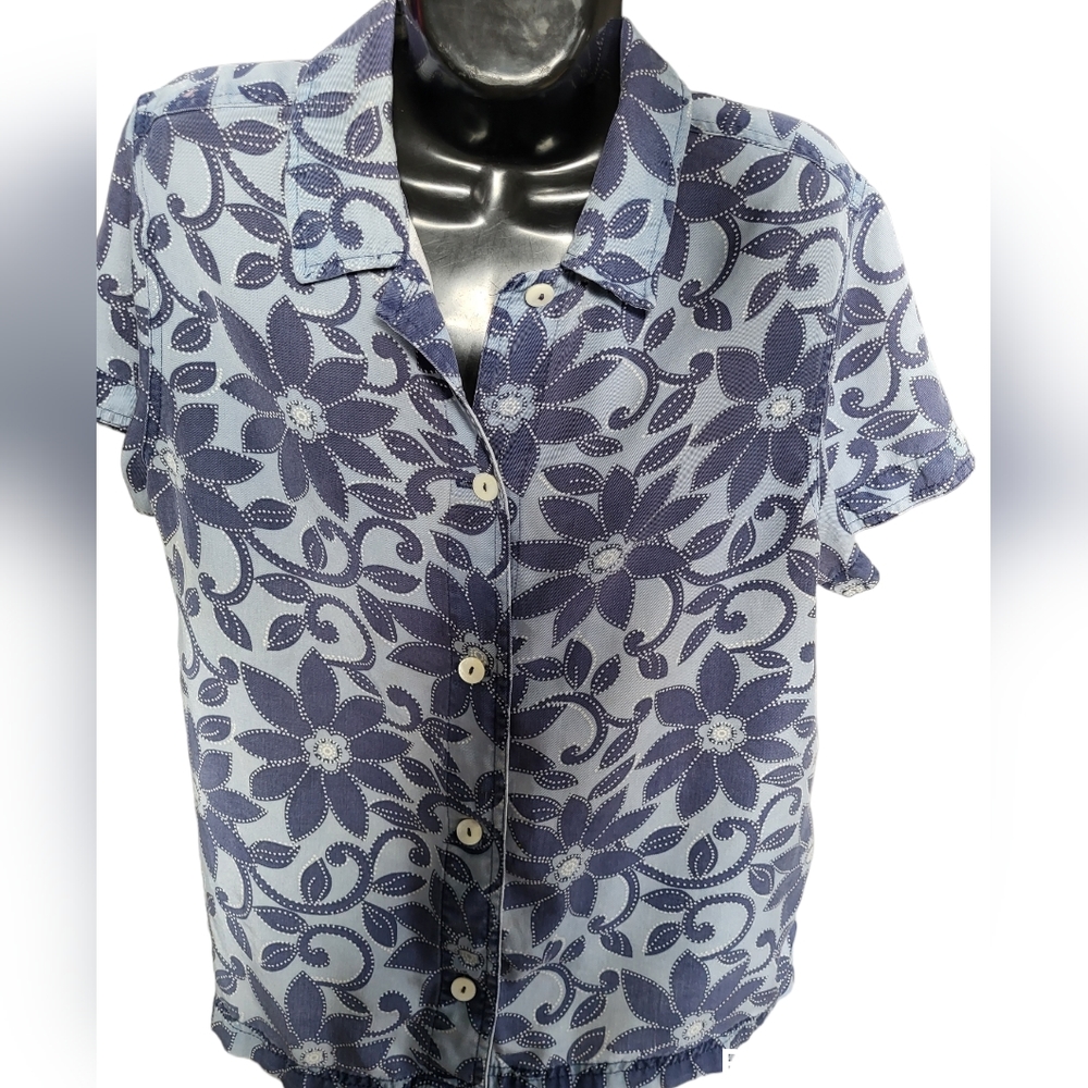 Valerie Steven's button down short sleeve shirt floral design size PL